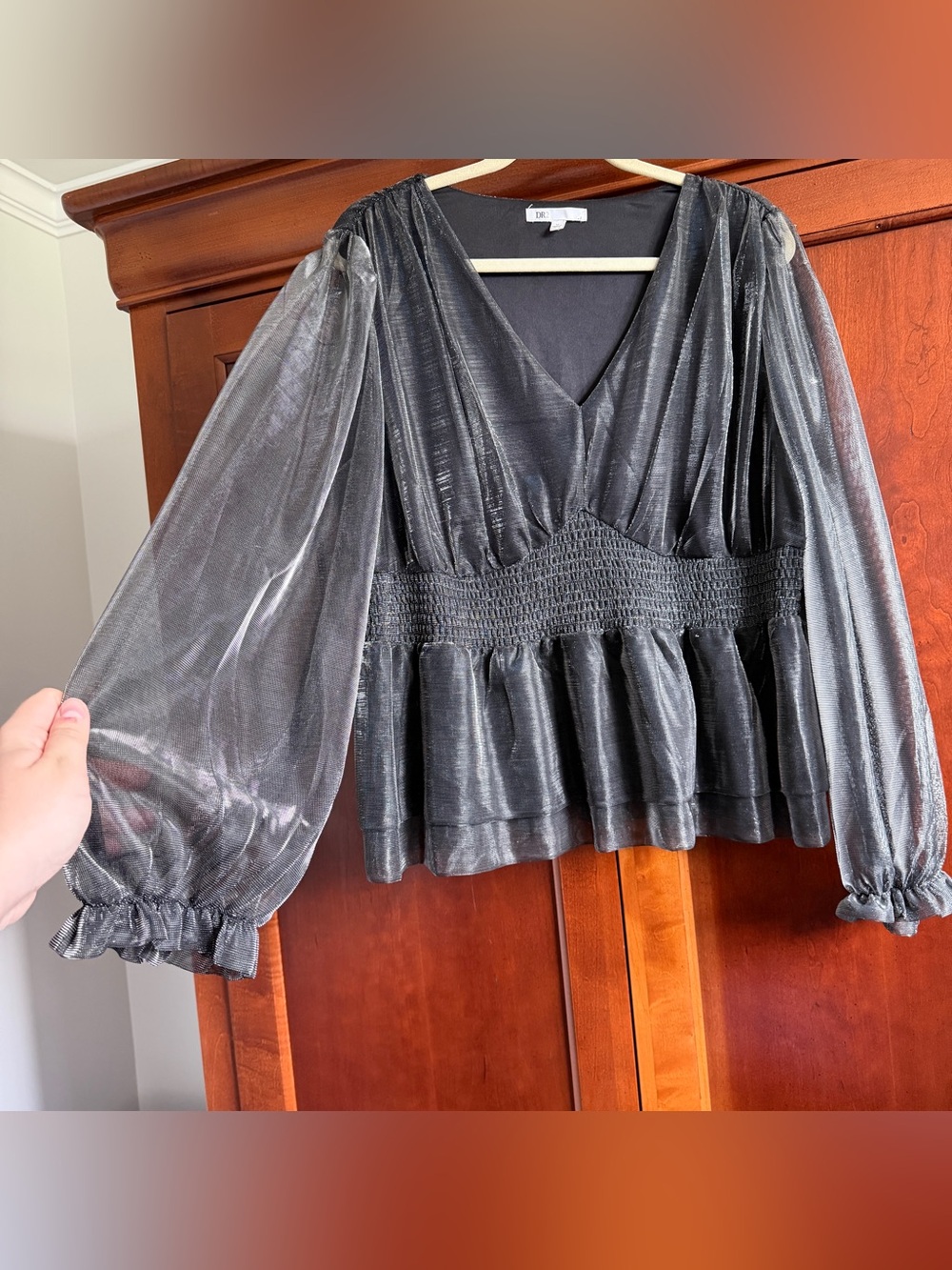 DR2 Silver Blouse Long Sleeve Top XL Whimsigoth - Picture 9 of 15